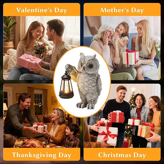 KARTOOSH Solar Garden Statue Owl, Outdoor Decor Resin Owl Light Statues for Yard, Patio, Lawn, Porch, Balcony Ornament, Garden Gift for Women Mom Grandma