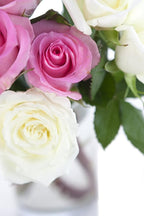 KaBloom - Bouquet of Long Stemmed Pink and White Roses (Half Dozen) - With Vase- Fresh Flowers for Birthday, Valentine's & Mother's Day