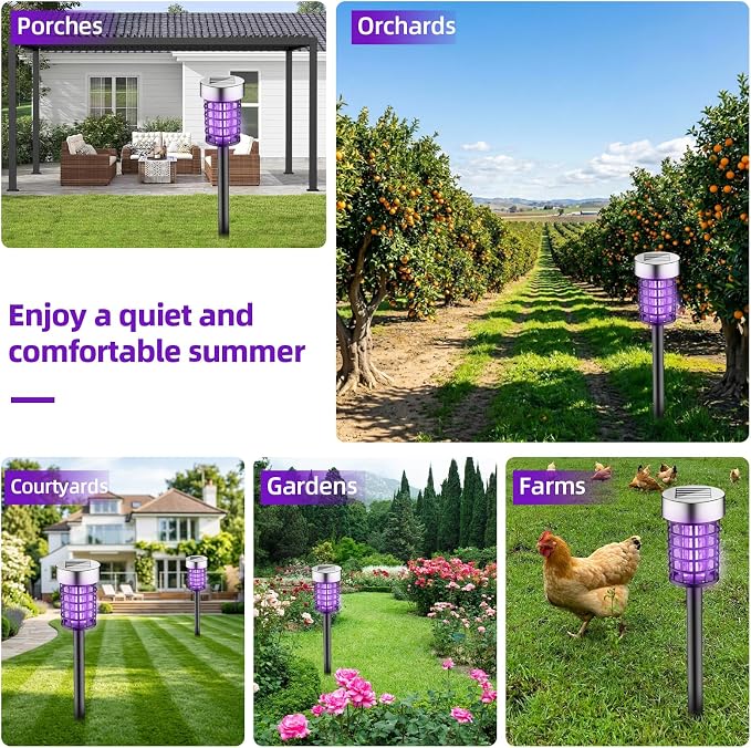 4Pack Solar Bug Zapper Outdoor Mosquito Repellent Outdoor,Waterproof Mosquito Zapper for Outside,Mosquito Trap Used to Repel Gnat Small Flying Insect,Solar Fly Zapper for Garden Yard Patio