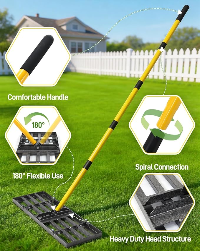 Joyhalo Lawn Leveling Rake, 36 Inch Yard Lawn Leveling for Soil with 78" Adjustable Steel Handle, Heavy Duty Effort Saving Landscape Lawn Leveler for Yard Garden Golf Course Soil Sand Dirt Grass