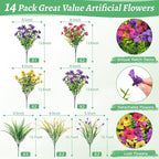 BLEUM CADE Artificial Flowers for Outdoors, 14 Bundles Faux Plants Outdoor Artificial Flowers for Decoration, UV Resistant Fake Flowers Artificial Plants & Flowers for Outdoors Garden Decor