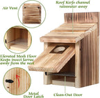 Dreyoo Cedar Bluebird Houses for Outside, 1-1/2” Entrance Hole Wooden Bird Houses with Metal Predator Guard, Secure Latch, Fledgling Grooves, Air Vents(Dark Wood)