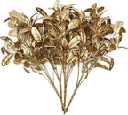 PASYOU Golden Fake Plants, Artificial Leaves Decoration for Christmas Flowers Grass Plastic Faux DIY Crafts Indoor Outdoor Home Garden Party Room Bedroom Wedding Table Centerpiece Decor, Gold 4 Pack