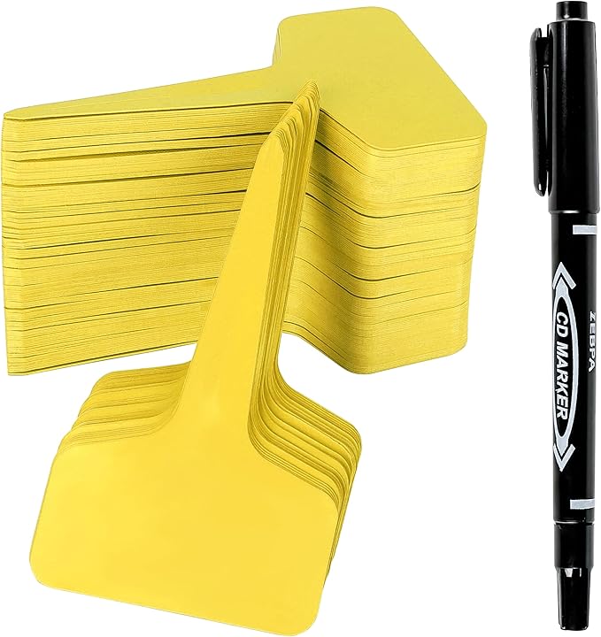 Plant Labels 200Pcs T-Type Markers - Waterproof Garden Tags with Permanent Pen (Yellow)