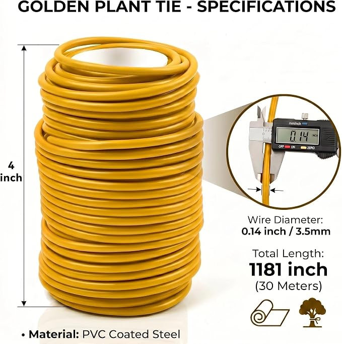 Decoroca Soft Plant Ties for Support - 100' Reusable Waterproof Plant Wire, Garden Twist for Indoor & Outdoor Plants and Home Organizing（1pc/Yellow）