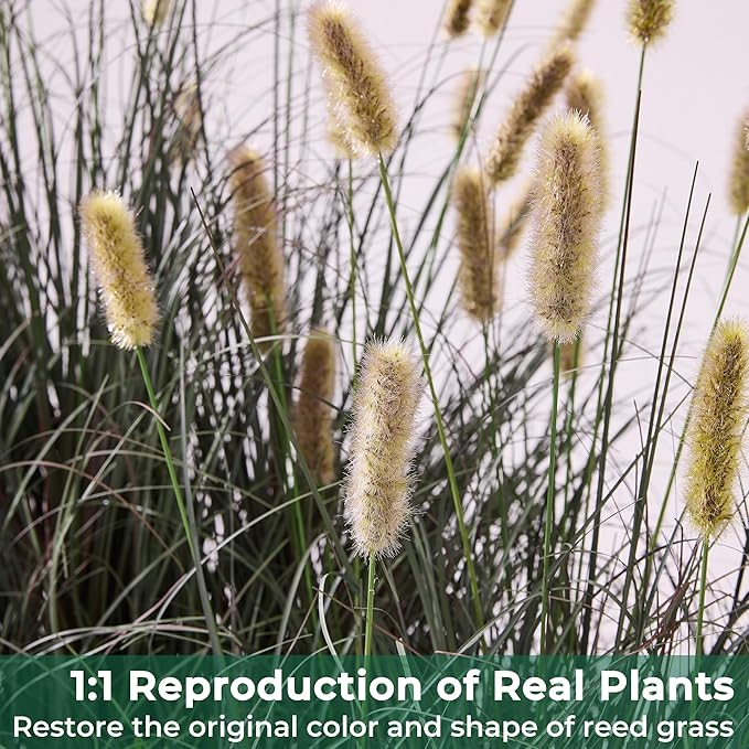 FloraFairy 3ft Onion Grass, Extra Lush Artificial Plant and Greenery, Fake Floor Plants Indoor Outdoor, Potted Faux Green Bristlegrass with Spikes, Horsetail Reed Grass, House Decorative
