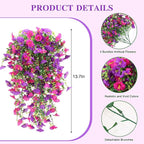 CEWOR 4pcs Artificial Hanging Plants for Outdoor, Fake Flowers Faux Silk Morning Glory with Eucalyptus, UV Resistant Realistic Faux Flower Greenery for Outside Indoor Home Porch Patio Decor, Purple