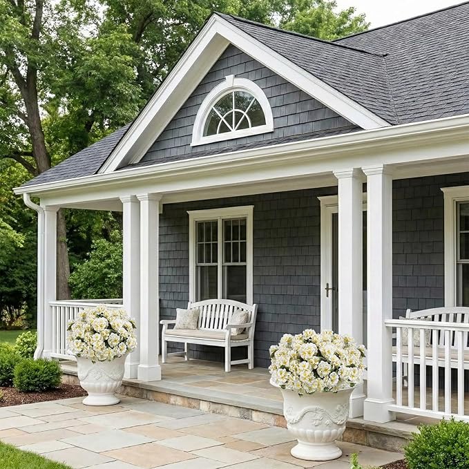 lovemoon 16 Pcs Artificial Geranium Plant with Realistic Silk Flowers and Green Leaves，Faux Geranium Flowers for Indoor Outdoor Home Garden Office Decoration (16, White)