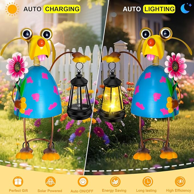 Solar Garden Statue with Lantern,Outdoor Waterproof Dog Decor for Home Patio Yard Lawn, Dog Lover Gifts for Women Mom Grandma
