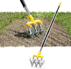 Rotary Cultivator Garden Tool with Extra-Large Tines, 74-Inch Long Handle Manual Tiller Cultivator, Heavy-Duty Rotary Hand Tiller for Soil Mixing, Reseeding Grass, Gardening, Lawn Care