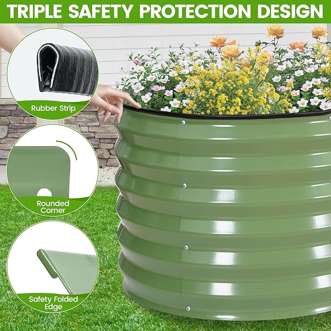 G GOOD GAIN Raised Garden Beds - 6x2x1.4ft Galvanized Planter Boxes Kit with Protective Tape & Gloves & Tools | Oval Metal Outdoor Raised Bed for Gardening Vegetables, Fruits, Flowers, Herbs, Oliver