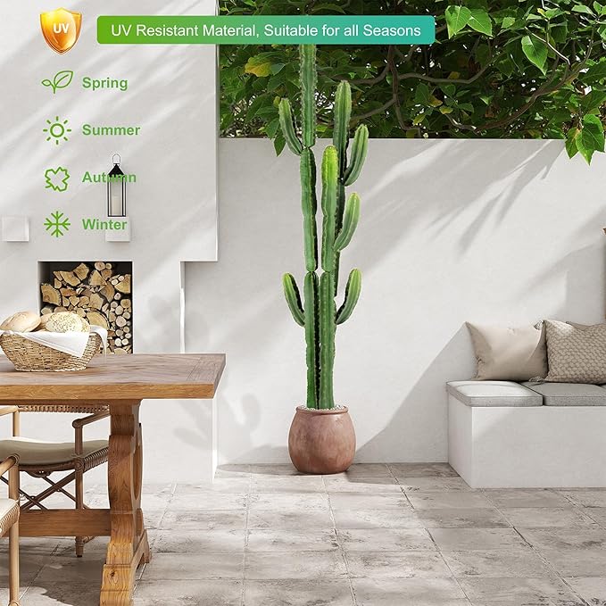 Nafresh UV-Resistant Artificial Fake Cactus Plants 7ft – Large Faux Cowboy Cactus for Indoor & Outdoor Home, Office, or Garden Decor
