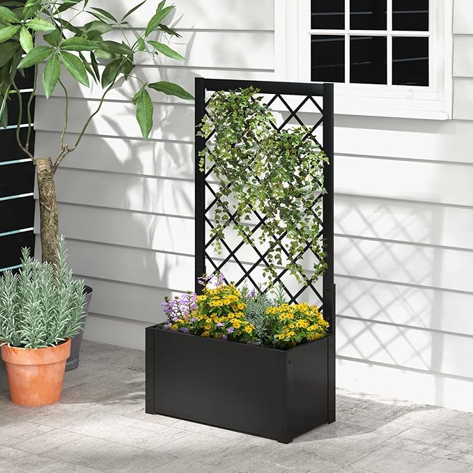Giantex Set of 2 Raised Garden Bed with Trellis, 44" Metal Vertical Planter with Garden Trellis, Diamond Lattice for Vine Plant Flower Climbing, Indoor & Outdoor Use for Yard Garden Balcony