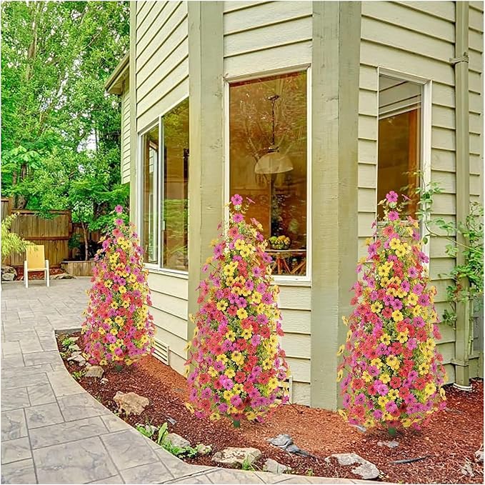2 Pcs 3.6FT Topiary Trees Artificial Outdoor, Faux Flowers Cedar Tree UV Resistant Shrubs for Indoor Planters Outdoor Porch Halloween Decoration (Color Mixing)