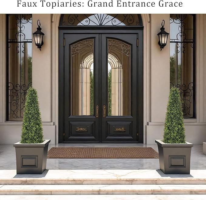 4ft Artificial Boxwood Topiary Trees (Set of 2) - UV Resistant Faux Plants Outdoor, Realistic 48in Fake Potted Bushes and Shrubs for Front Porch, Planter, Patio, Evergreen