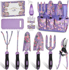 Gardening Tools, WisaKey 10 Piece Heavy Duty Purple Garden Tool Set Durable Garden Supplies Organizer Bag Garden Hand Tools Grandmother Granny Valentine's Gift for Woman