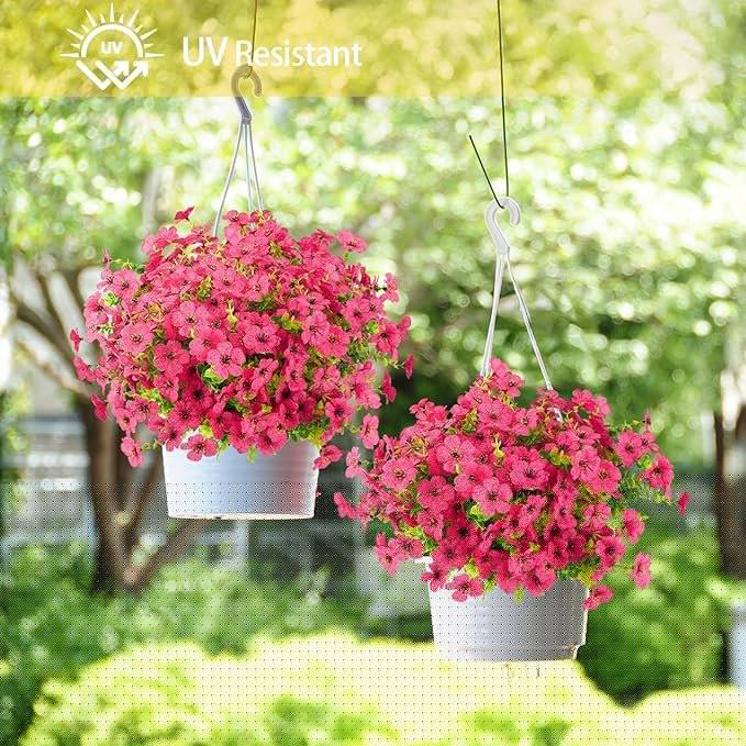 ATTGREAT Artificial Flowers Outdoor Faux Plants UV Resistant Fake Patio Flowers Plastic Greenery Plnats Outside Bulk for Spring Garden Hanging Planter Home Vase Decor, 24 Bundles (Rose Red)