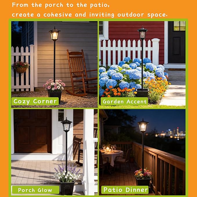 59" Solar Lamp Post Light,Outdoor Waterproof Solar Light Post with Planter,Garden Lights for Backyard, Pathway, Patio,Lawn, Driveway Decor