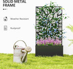 Outsunny Metal Raised Garden Bed with Trellis for Climbing Plants, Freestanding or Wall Mounted Flower Bed with Privacy Panel, Small Leaves Cut-Outs Outdoor Planter Box for Garden, Patio, Balcony