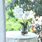 Jusdreen White Orchid Centerpiece in Glass Vase, 14.5 Inch Artificial Phalaenopsis with Potting for Home Office Decor, Table Centerpiece