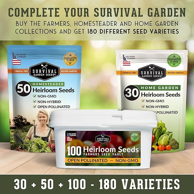 Survival Farmer Seed Vault – 100 Pack of Heirloom Vegetable Seeds for Planting – Non-GMO Vegetables, Fruits, Herbs – Sealed Kit for Long-Term Emergency Storage – Survival Garden Seeds