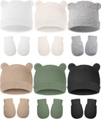 Geyoga 12 Pieces Newborn Hat Mittens Gloves Set Baby Boys Girls Cotton Baby Beanie for 0-12 Months