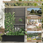 Galvanized Metal Planter Box with Trellis,Metal Raised Garden Bed Trellis 72"x47"x15.7"Inches Outdoor Planter with Wheels and Drainage Holes,for Patio Climbing Vegetables,Flowers,Vines,Black
