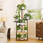 Plant Stand 6 Tier Indoor Metal Plant Shelf for Multiple Plants Corner Tall Flower Holders for Living Room Bedroom Patio Balcony, Black (6 Tier-Extra Large-Black+Rustic Brown)