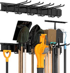 Sttoraboks Garage Tool Storage Rack, Heavy Duty Garage Storage Organizer Rack System Wall Mounted Tool with 6 double hooks, 2 rails, Garden Yard Tools Hanger Rack for Ski Gears, Broom, Rake,Shovel