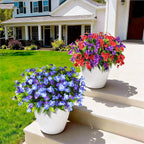 Artificial Impatiens Flowers for Outdoors, 6 Bundles Silk Fake Flowers for Spring Summer Decoration, UV Resistant Faux Plants Plastic Bouquet for Home Planter Porch Patio Yard Decor(Double Blue)