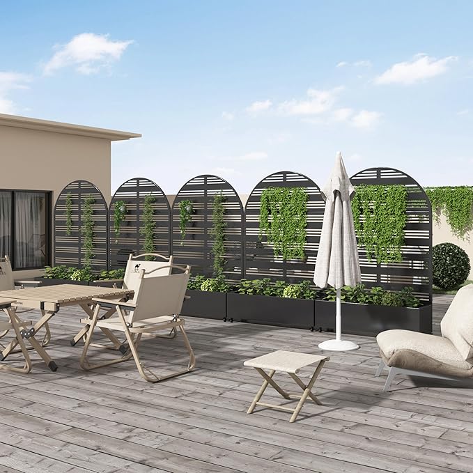 Casaphoria Metal Raised Garden Bed with Trellis and Wheels, 72"x47"x16" Arched Planter Box for Climbing Plants, Vegetables & Vines, Features Drainage Holes and Privacy Screen (Black-Harold)
