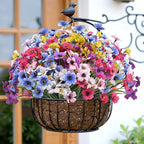 Bassion 24 Bundles Artificial Flowers for Outdoors Decoration, UV Resistant Mixed Color Silk Fake Faux Flowers Artificial Plants for Hanging Basket Outside Window Box Porch Garden Home Decor