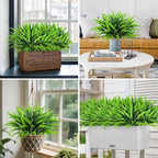 Ouddy Decor 20 Pcs Fake Outdoor Plants Artificial Grass Greenery Stems Faux Plastic Plants UV Resistant for Spring Summer Indoor Outside Garden Hanging Planter Porch Window Box Home Decor, Green