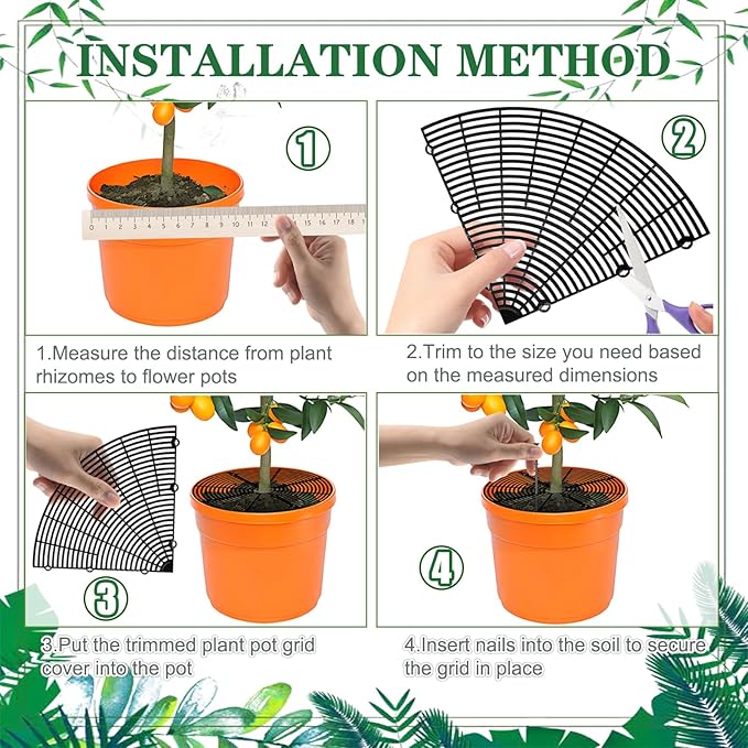 20.5 Inch Plant Pot Cover,Durable Cat & Dog Digging Stopper with Deep Stakes,Adjustable Soil Guard Grid for Indoor & Outdoor Flower Pots,Black Animal Protector