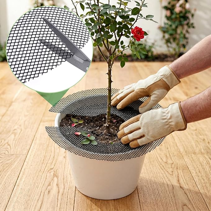 PAGOW 2pcs Plant Protectors from Animals, Breathable Cuttable Plant Pot Soil Cover, Round Flexible Squirrel Guards for Potted Plants Gardening Digging Stopper - Black