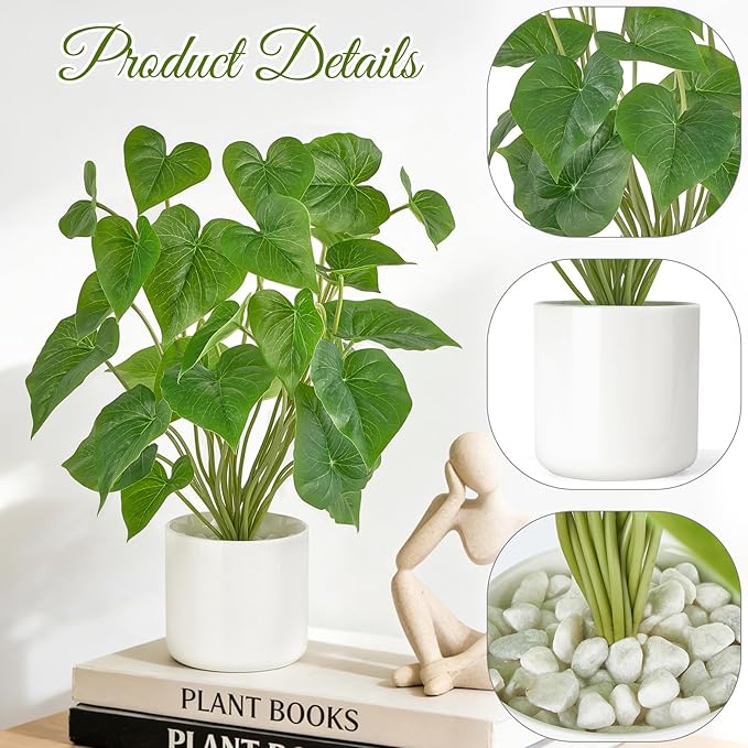 Mkono Fake Plants in Pot, 17" Potted Artificial Plants for Home Decor Indoor Faux Green Leaf Plant with Modern White Planter for Desk Shelf Office Room Decoration (White, Large)