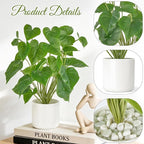 Mkono Fake Plants in Pot, 17" Potted Artificial Plants for Home Decor Indoor Faux Green Leaf Plant with Modern White Planter for Desk Shelf Office Room Decoration (White, Large)