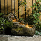 Sunlinua 31.5" L Outdoor Water Fountain with 3 Tiers Cascading Realistic Tree Trunk Waterfall Fountains with LED Lights Outdoor Water Fountain for Garden Patio Backyard Porch Home Decor