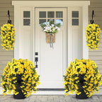 Sggvecsy Artificial Fake Hanging Flowers Plants for Outdoor Outside Spring Summer Decoration 2PCS Faux Silk UV Resistant Realistic Morning Glory Trailing Vines for Home Porch Patio Balcony(Yellow)