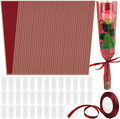 Flower Packaging Kit, 100 Flower Wrapping Bag Single Rose Sleeve 100 Floral Water Tubes 72ft Ribbon Single Flower Packaging Bags for Wedding Mother's Day Florist Birthday Flower Wrapping (Red)