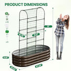 SUNYRISY Galvanized Raised Garden Bed with 71in Arch Trellis for Climbing Plants, Outdoor Planter Box with Climbing Net for Gardening Flowers Vegetables Fruits Herbs, Wood Grain