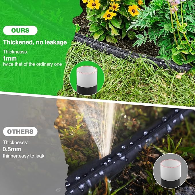 MIXC 2026 Thickened Flat Soaker Hose 100Ft with Copper Joint, Saving 80% Water, Aluminum Seal, 1mm Hose, 360°Swival Handle, Hole Pressure Relief Gasket, Drip Kit for Vegetable Garden, Lawn, Flower Bed