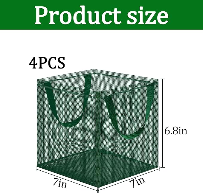 EBaokuup 4 Pcs Pond Planting Bag with Handle, Reusable 7 Inch Square Aquatic Mesh Plant Pot for Ponds, Breathable Green Water Garden Pond Plant Basket for Lotus Bog Terrestrial Plants