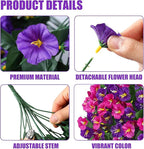 Artificial Fake Hanging Flowers Plants for Outdoor Outside Spring Summer Decoration 2PCS Faux Silk UV Resistant Realistic Morning Glory Trailing Vines for Home Porch Patio Balcony(Purple & Magenta)