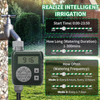 Sprinkler Timer, Programmable Irrigation Water Timer for Garden Hose, Solar/Battery Dual Power & Professional Leak-Proof Design, Rain Delay/Auto/Manual Watering System, Green