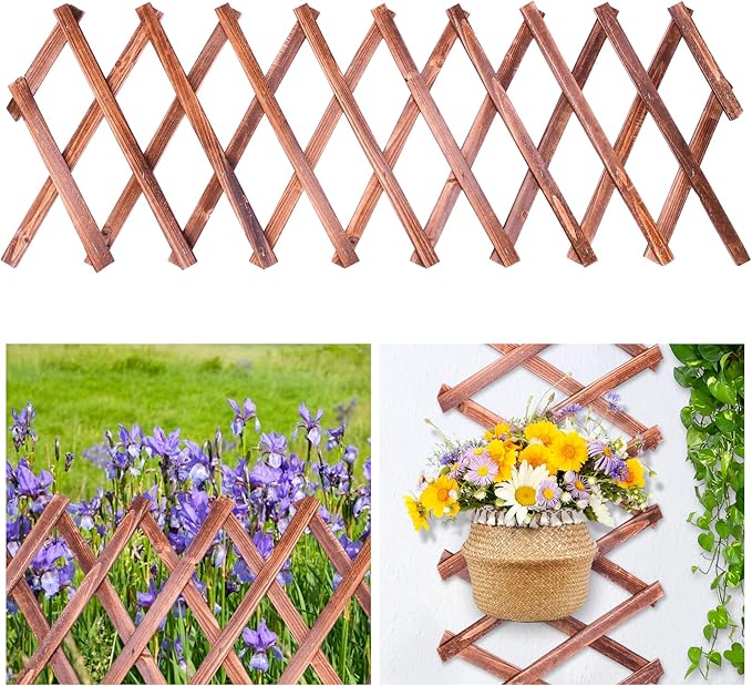 Expandable Garden Lattice Fence, Wooden Trellis for Climbing Outdoor Plants, Stretchable Panel Wall Trellis Vertical Rack Wood Frame Patio Decorative for Vine Ivy Rose