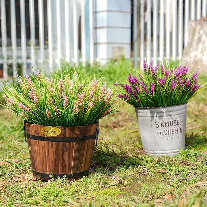 20 Bundles Artificial Plants Outdoor, UV Resistant Fake Flowers， Realistic Faux Lavender Shrubs for Porch Garden Window Box Home Decoration (Rosy)