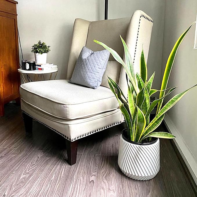Fox & Fern Large 12 Inch Planter with Drainage Plug — Premium Polystone White Plant Pot - Modern Planter with 3D Texture and Ceramic Finish - 12 Inch Pots for Plants Indoor & Outdoor.
