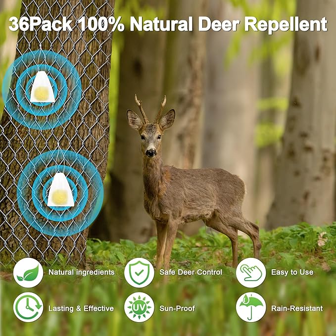 36 Pack Peppermint Deer Repellent, Deer & Rabbit Repellent Ball for Plant Yard Garden Outdoor, Deers Deterrent for Outdoor, Keep Deers and Rabbits Out Natural Ingredients Pet Safe, Yellow