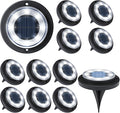Flacchi Solar Lights Outdoor Waterproof - 2-in-1 Solar Powered Ground Lights Outdoor Solar Disk Light Landscape Light for Deck Step Patio Yard Pathway Walkway Driveway Garden (Cool White, 12 Pack)